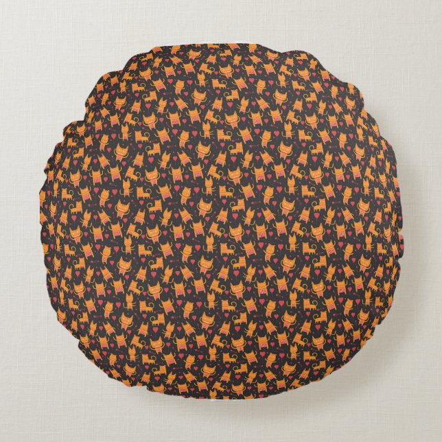 Cat Art | Cute Cat Pattern Childish Round Cushion (Front)