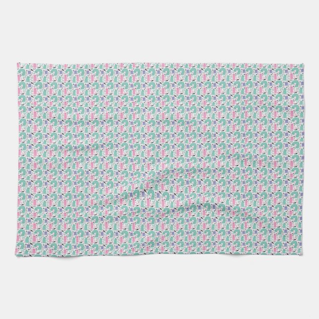 Cat Art | Cute Cat Rainbows Tea Towel (Horizontal)