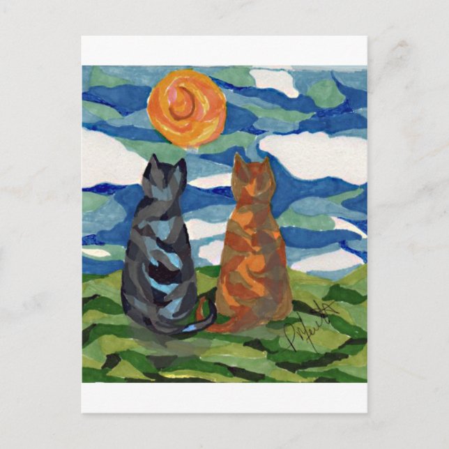 Cat Art  Grey Orange cats Postcard (Front)