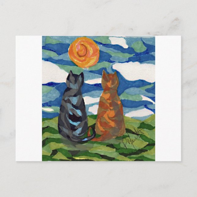 Cat Art  Grey Orange cats Postcard (Front)
