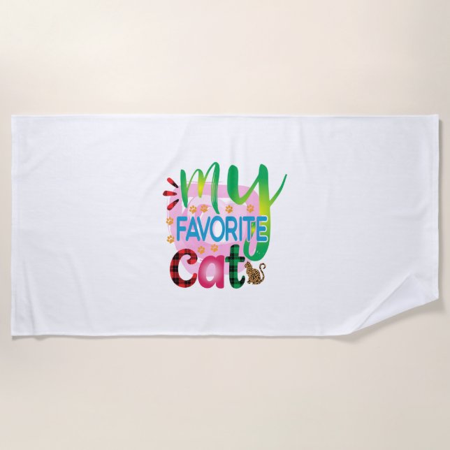 Cat Art My Favourite Cat Beach Towel (Front)