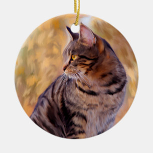 Cat Art Portrait Ceramic Tree Decoration