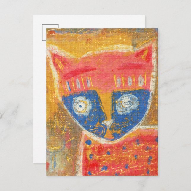 Cat art primitive postcard (Front/Back)
