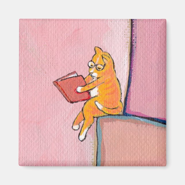 Cat art reading fun - Marmalade Prefers Solitude Magnet (Front)