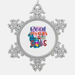 Cat Art Real Men Love Cats Snowflake Pewter Christmas Ornament