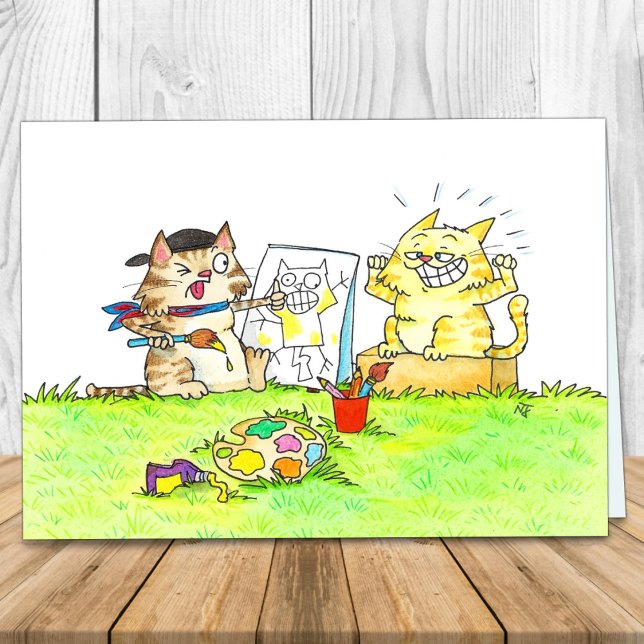 Cat Art Student Greeting Card (Creator Uploaded)