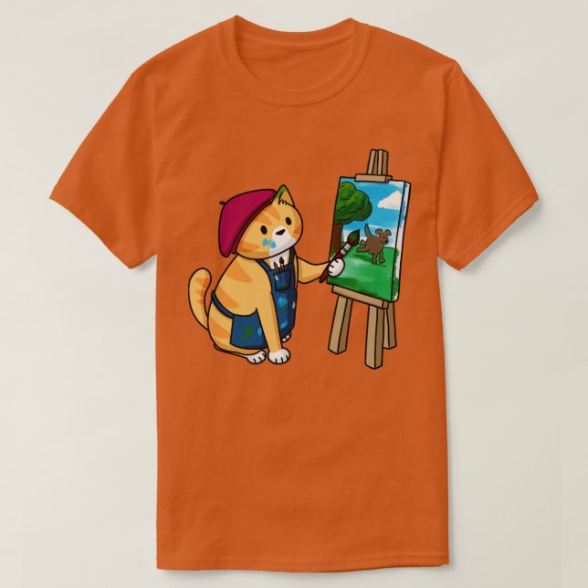 Cat artist easel beret  T-Shirt (Design Front)