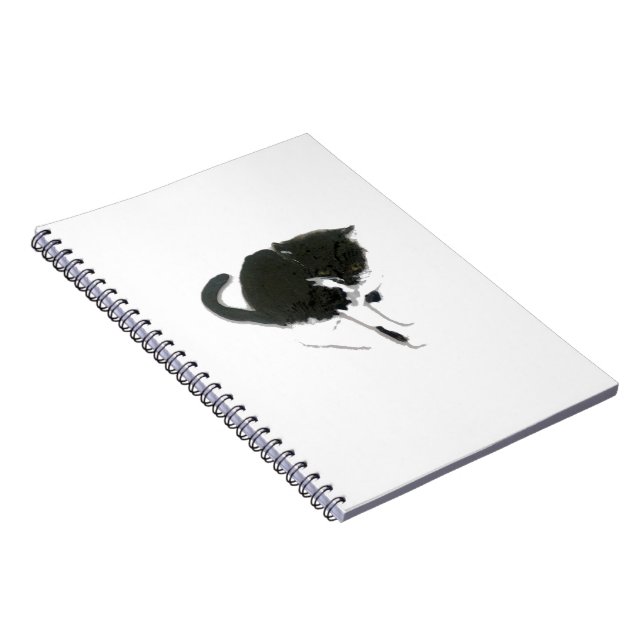 Cat Artwork Black and White Kitty Spiral Notebook (Right Side)