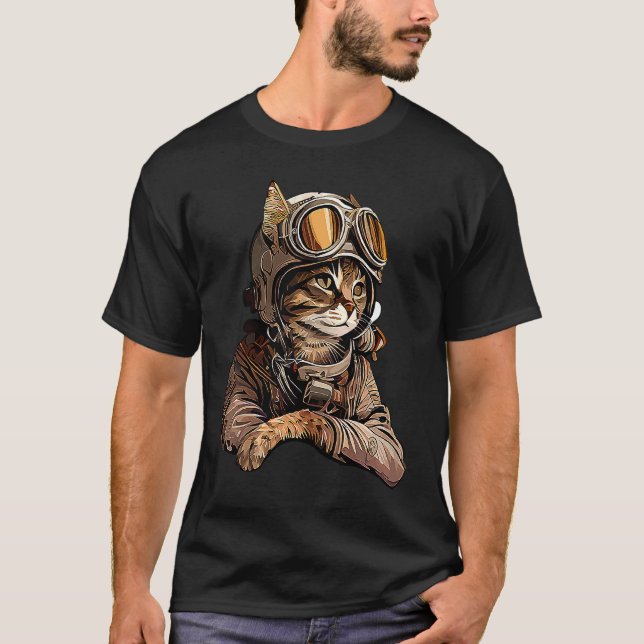 Cat as a Pilot Cat Pilot Cat Colourful Kitty T-Shirt (Front)