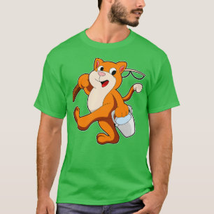 Cat as Angler with Fishing rod Bucket of Water T-Shirt