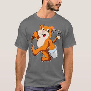 Cat as Angler with Fishing rod Bucket of Water T-Shirt