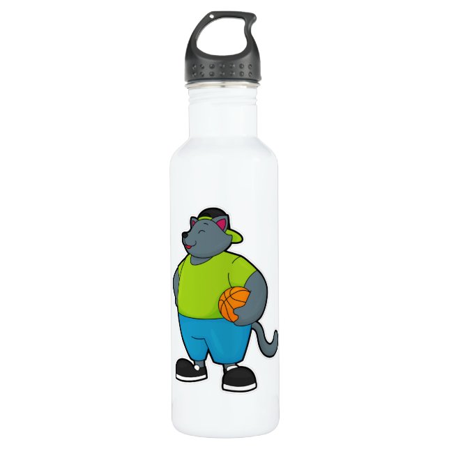 Cat as Basketball player with Basketball 710 Ml Water Bottle (Front)