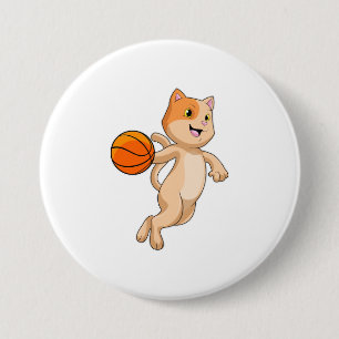 Cat as Basketball player with Basketball 7.5 Cm Round Badge