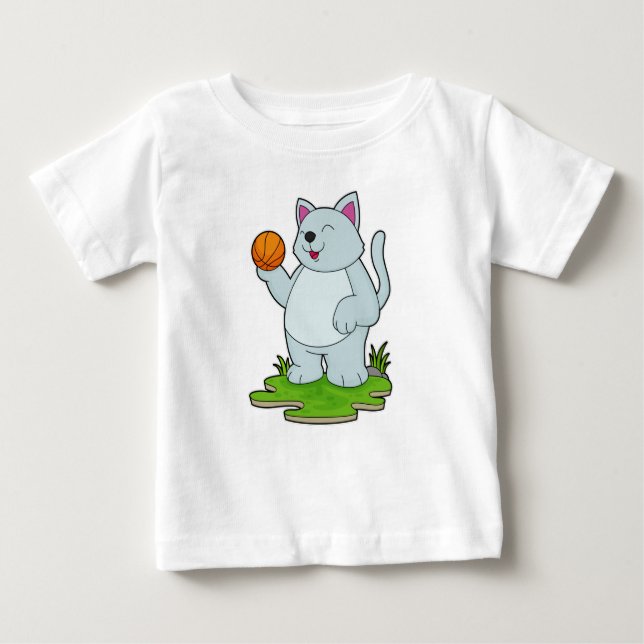 Cat as Basketball player with Basketball Baby T-Shirt (Front)