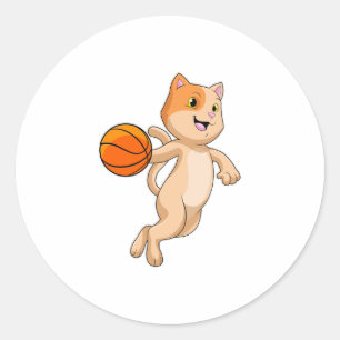 Cat as Basketball player with Basketball Classic Round Sticker