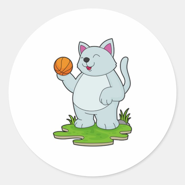 Cat as Basketball player with Basketball Classic Round Sticker (Front)
