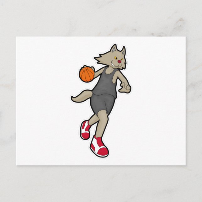 Cat as Basketball player with Basketball Postcard (Front)