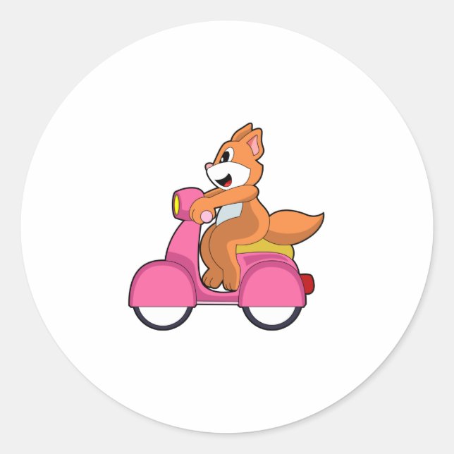 Cat as Biker with Scooter.PNG Classic Round Sticker (Front)