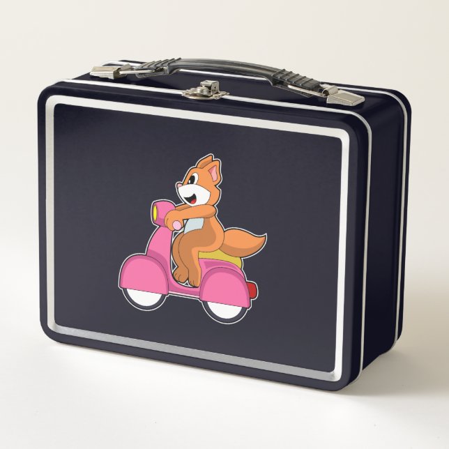 Cat as Biker with Scooter.PNG Metal Lunch Box (Front)