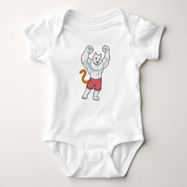 Cat as Bodybuilder with big Muscles Baby Bodysuit (Front)