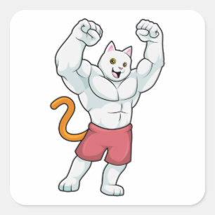Cat as Bodybuilder with big Muscles Square Sticker