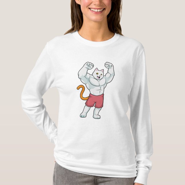 Cat as Bodybuilder with big Muscles T-Shirt (Front)