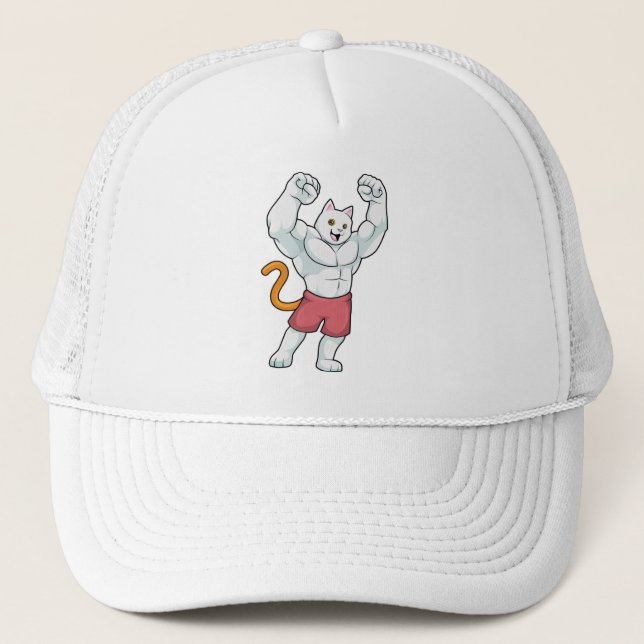 Cat as Bodybuilder with big Muscles Trucker Hat (Front)