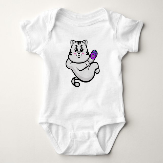 Cat as Bodybuilder with Dumbbell Baby Bodysuit (Front)