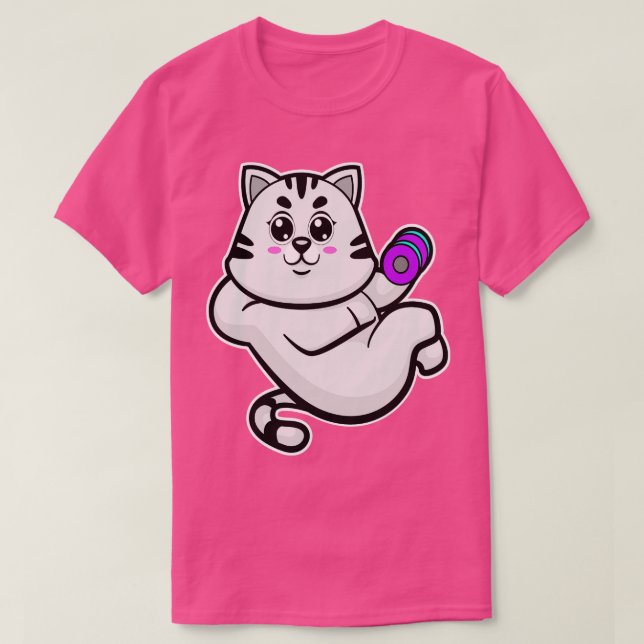 Cat as Bodybuilder with Dumbbell T-Shirt (Design Front)