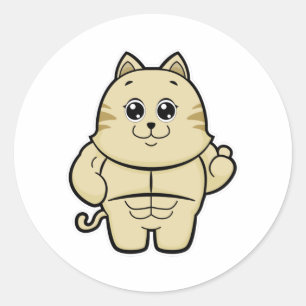 Cat as Bodybuilder with Six pack Classic Round Sticker