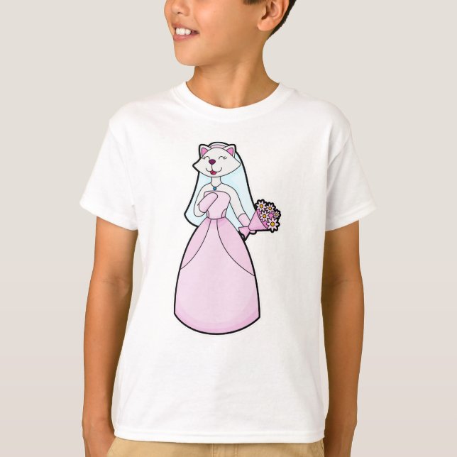Cat as Bride with Bunch of Flowers T-Shirt (Front)