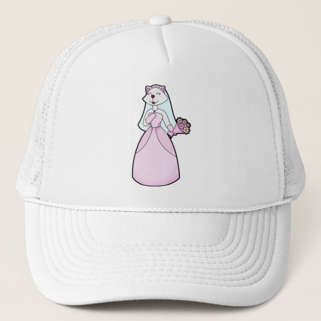 Cat as Bride with Bunch of Flowers Trucker Hat (Front)