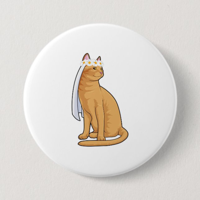Cat as Bride with Veil 7.5 Cm Round Badge (Front)