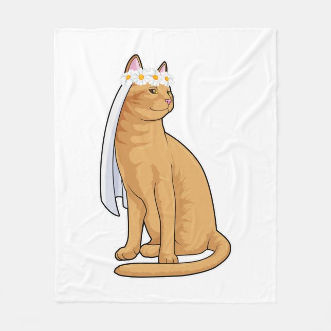 Cat as Bride with Veil Fleece Blanket (Front)