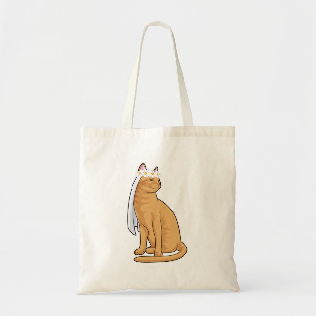 Cat as Bride with Veil Tote Bag (Front)