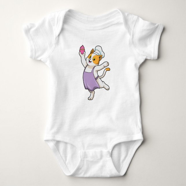 Cat as Cook with Cooking apron & Muffin Baby Bodysuit (Front)
