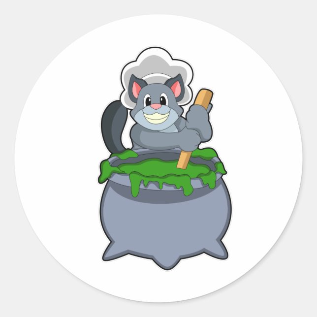 Cat as Cook with Magic potion Classic Round Sticker (Front)