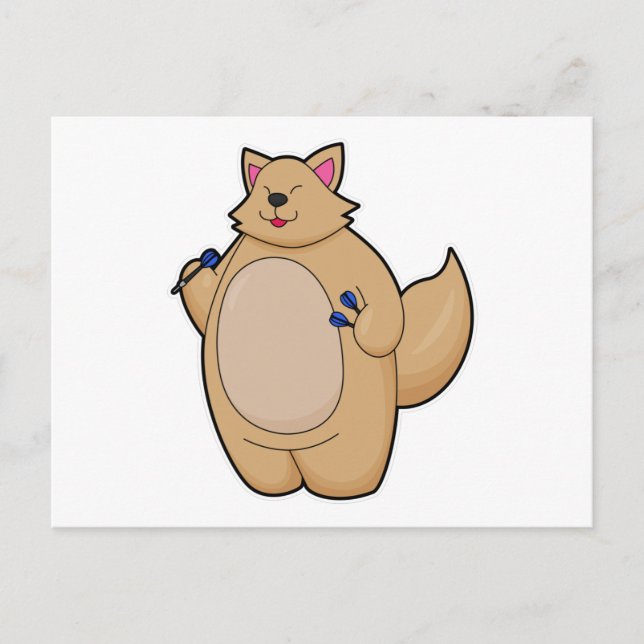Cat as Dart player with Darts Postcard (Front)