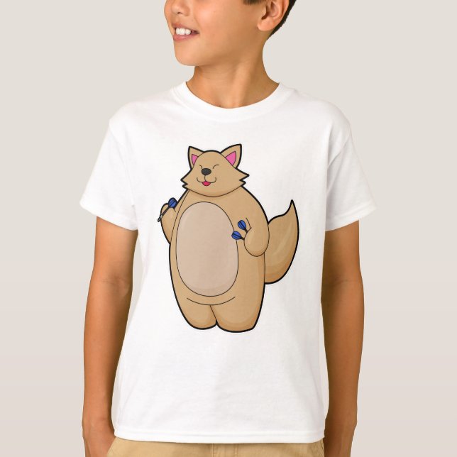 Cat as Dart player with Darts T-Shirt (Front)