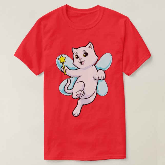 Cat as Fairy with Wings and Wand T-Shirt (Design Front)