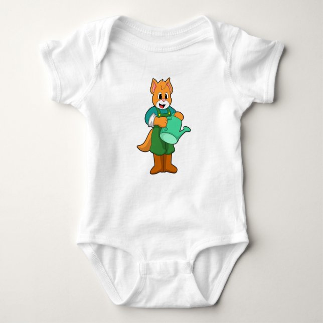 Cat as Farmer with Watering can Baby Bodysuit (Front)