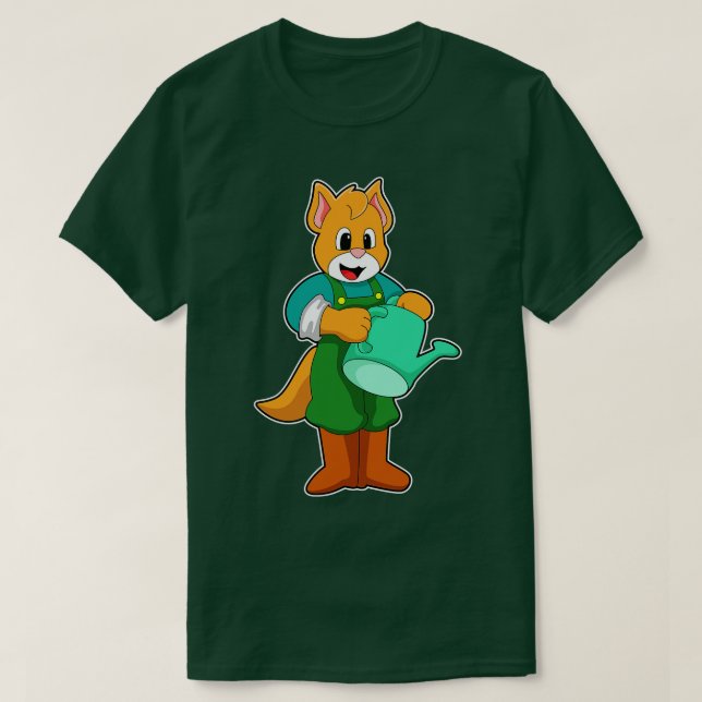 Cat as Farmer with Watering can T-Shirt (Design Front)
