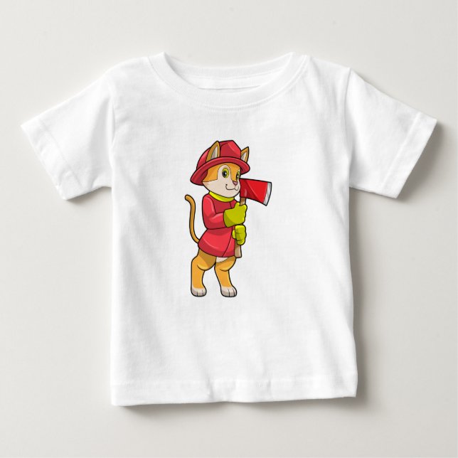 Cat as Firefighter with Ax Baby T-Shirt (Front)