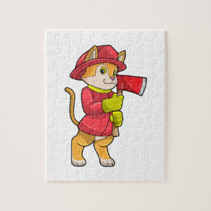 Cat as Firefighter with Axe Jigsaw Puzzle