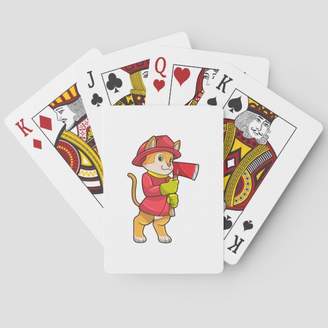 Cat as Firefighter with Axe Playing Cards (Back)