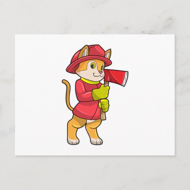 Cat as Firefighter with Axe Postcard (Front)