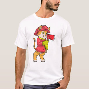 Cat as Firefighter with Axe T-Shirt