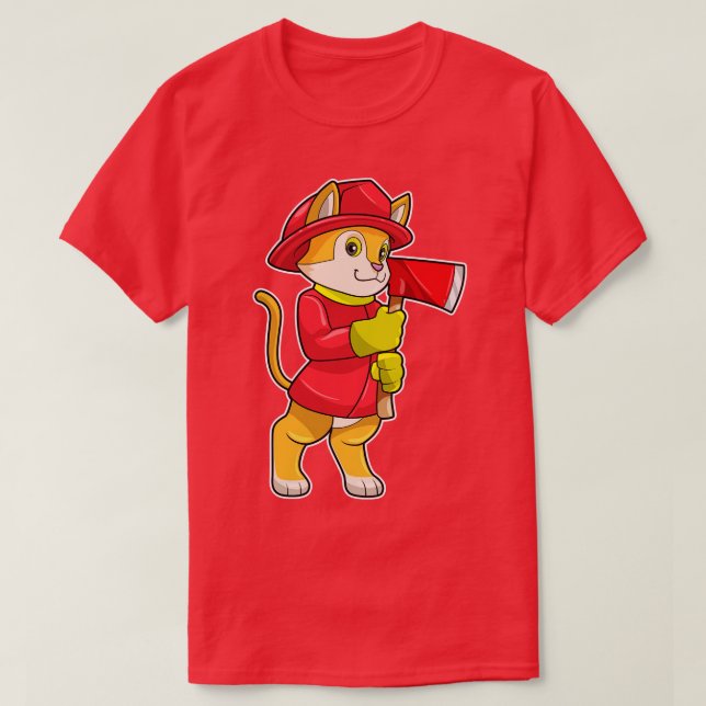 Cat as Firefighter with Axe T-Shirt (Design Front)