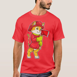 Cat as Firefighter with Axe T-Shirt