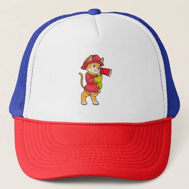 Cat as Firefighter with Axe Trucker Hat (Front)
